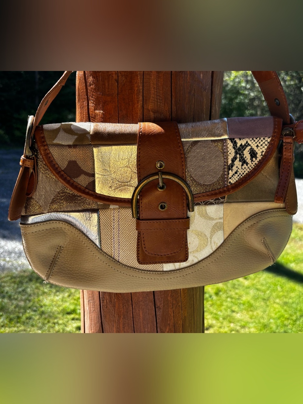 Coach Soho Patchwork Flap Shoulder Bag Metallic Gold & Snakeskin 2006